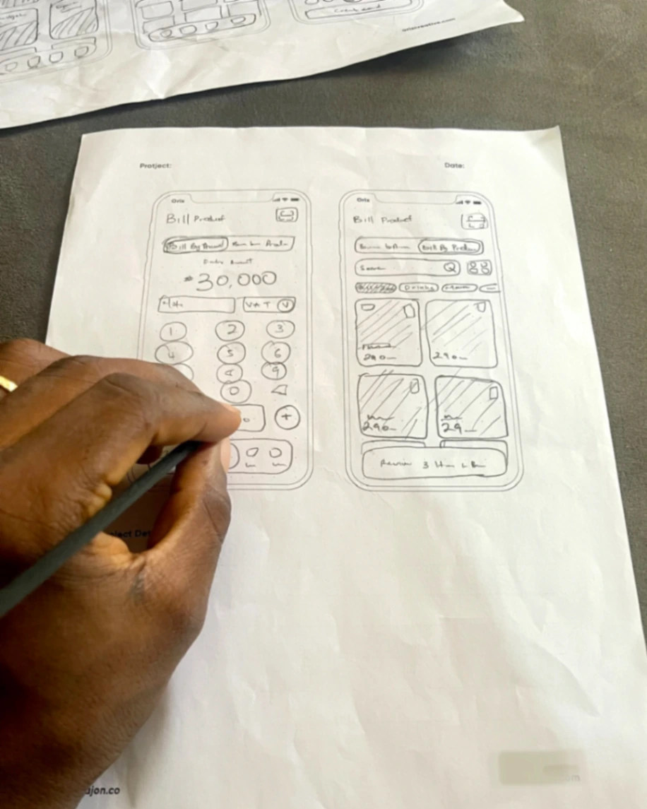 Paper sketches of the payment screens.