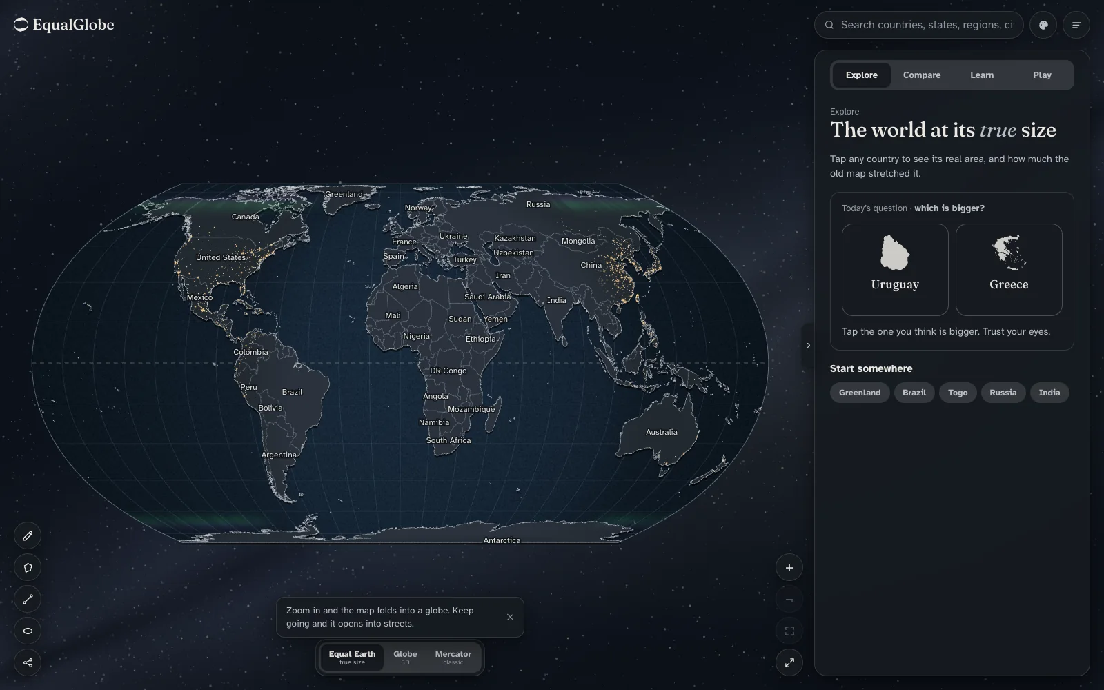 EqualGlobe screens