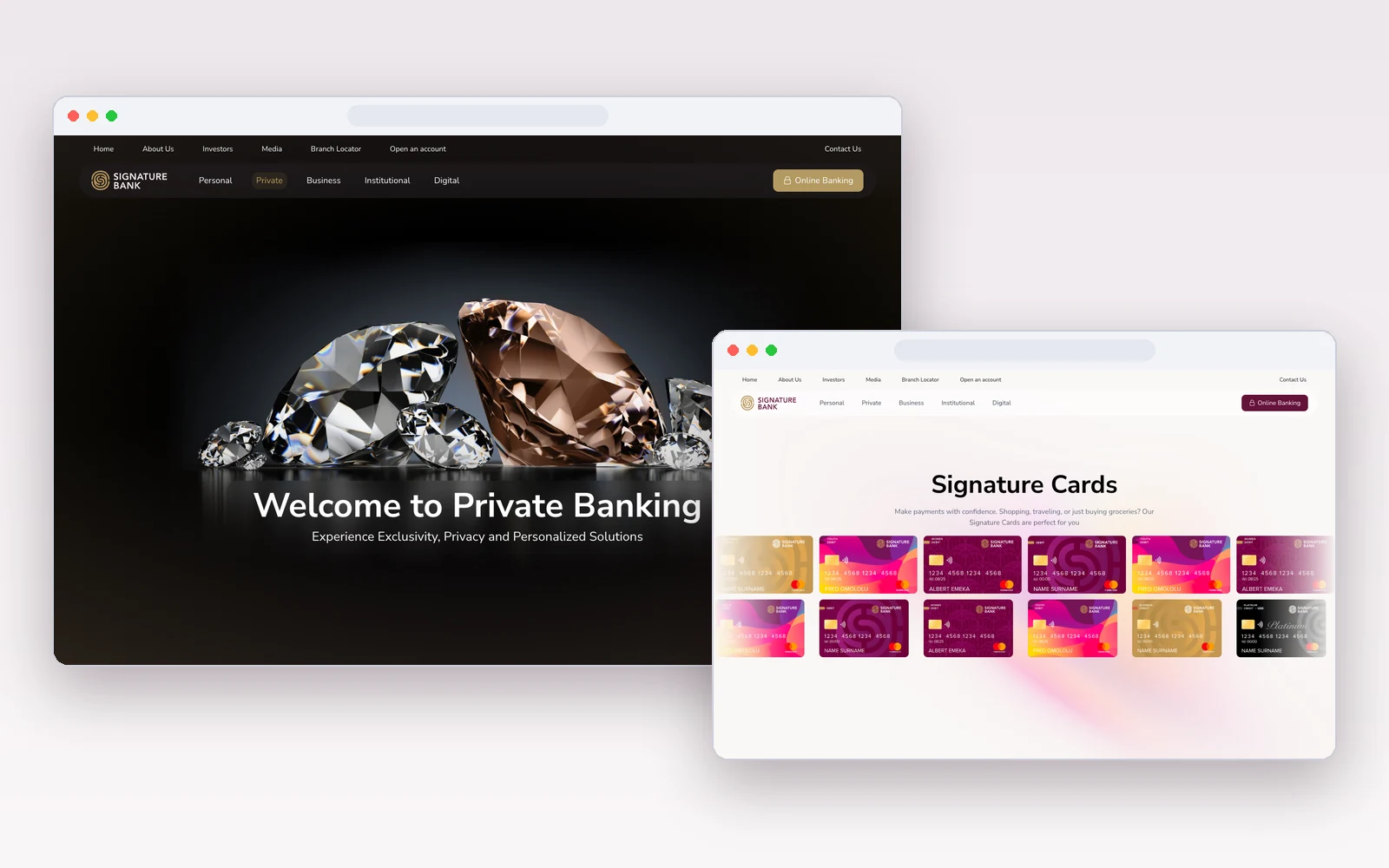 Signature Bank screens